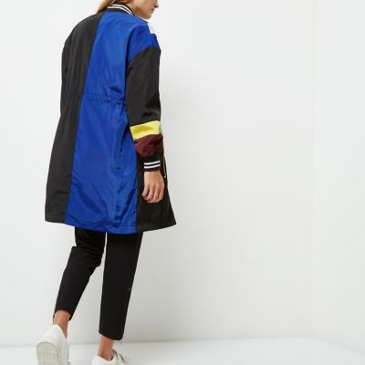 Black colour block anorak coat